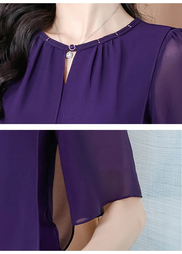 Summer Clothing Half Sleeve Chiffon Blouse 2025 New Fashion Loose Women Tops Solid Color Casual Pullovers Shirt.