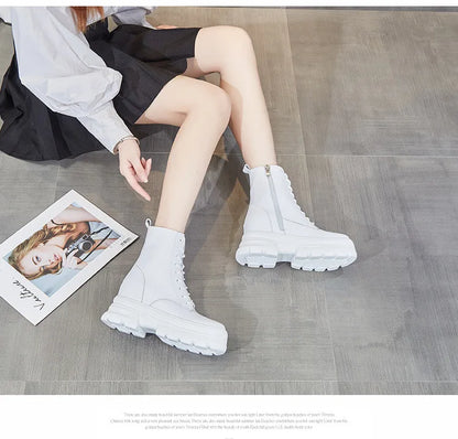 WOIZGIC Women Female Ladies Mother Genuine Leather Ankle Boots Shes Warm Autumn Winter Plush Zipper Motorcycle British Increase.