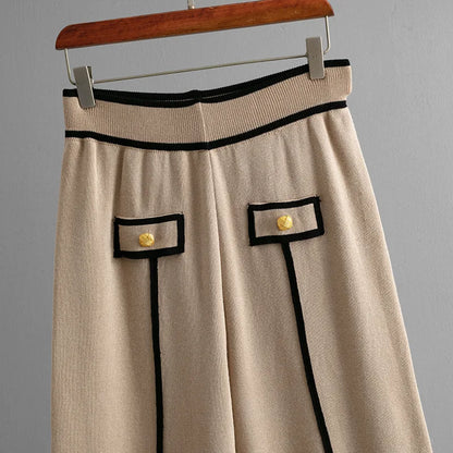 Women Sweater 2 Piece Suit Pullover Knitted Wide Leg Pants Muslim Sets Knitwear Single Breasted 2025 Outfits Autumn Winter.