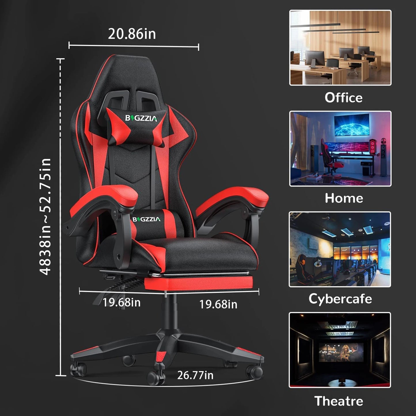 Gaming-Stuhl mit Fußstütze, ergonomischer Gaming-Stuhl mit Lendenkissen, Kopfstütze, Gaming-Stuhl, höhenverstellbarer Computerstuhl
