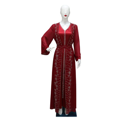 Muslim Set Dress Women Four-season Commute Muslim Set Fashion Party Dubai Turkey Long Sleeve Chiffon Cardigan Dress and Vest 2ps