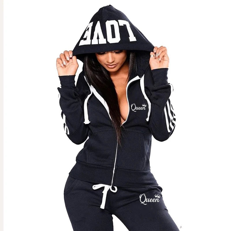 Hot Women's Fashion Tracksuit Striped Hoodies and Jogger Pants Ladies Daily Casual Clothes.