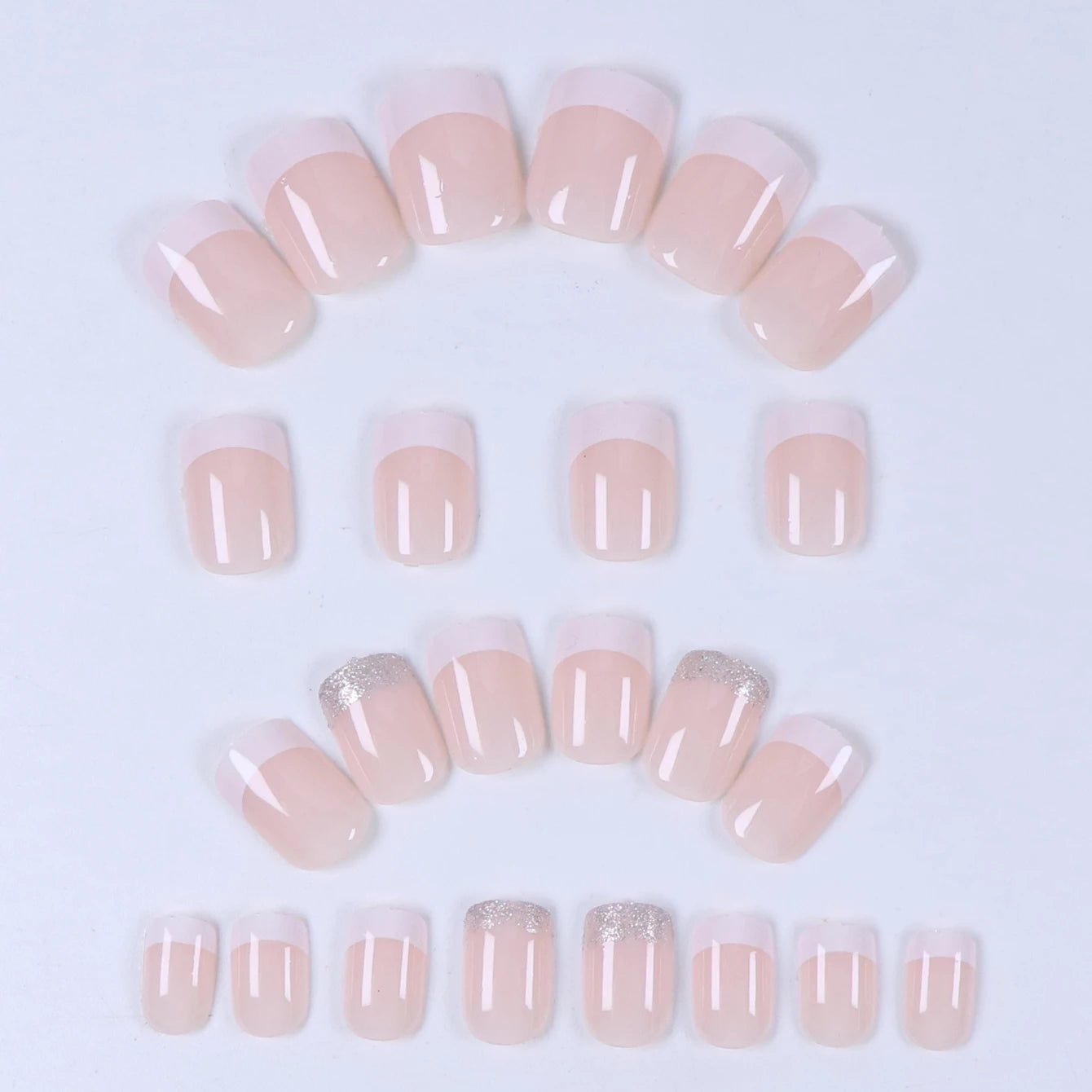 ARTAUG 24PCS Short Press On Nails Square Pink Fingertip White French Trim Press On Nails Full Cover Fake Nails Set Nail