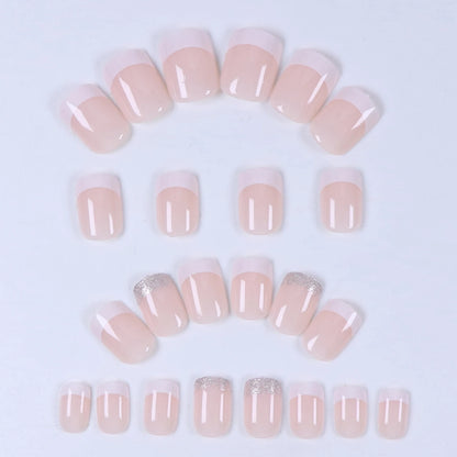 ARTAUG 24PCS Short Press On Nails Square Pink Fingertip White French Trim Press On Nails Full Cover Fake Nails Set Nail