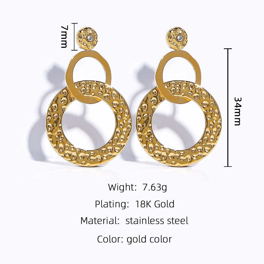 YACHAN Stainless Steel Statement Drop Earrings For Women 18 K Gold Plated Tap Metal Texture Dangle Earring Trendy Jewelry Gift.