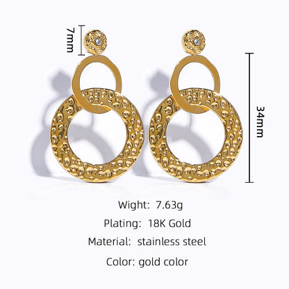 YACHAN Stainless Steel Statement Drop Earrings For Women 18 K Gold Plated Tap Metal Texture Dangle Earring Trendy Jewelry Gift.
