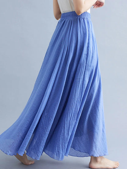new 2020 Women Linen Cotton Long Skirts Elastic Waist Pleated Maxi Skirts Beach Boho Vintage Summer Skirts Faldas Saia.