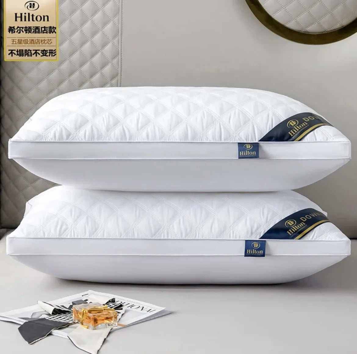 Popular hotel pillow with embroidered feather velvet core, high elasticity and no collapse, student neck protection pillow.