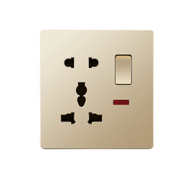 UK Standard 13A Gold USB Stecker Wandsteckdose Lichtschalter, 220V Universal 6-Loch-Doppelsteckdose mit 2,1A USB-Ladeanschluss