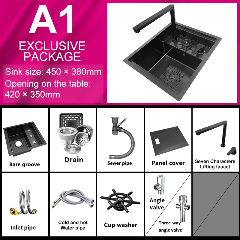 Hidden Cup Washer kitchen Sink Stainless Steel Small Bar Single Slot Washbasin Multifunctional With Cover Plate Dishwashing Pool