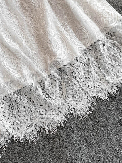 Neue Frühling Herbst Spitze Kleid für Frauen Weiß Schwarz Elegante Taille Langarm Stil Geburtstag Party Kleid Weibliche C186.