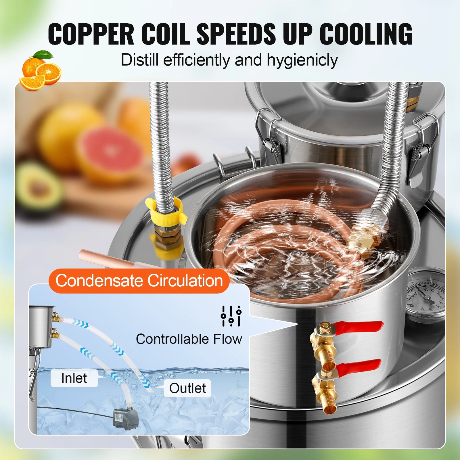 SucceBuy Alcohol Still Stainless Steel Water Alcohol Distiller Fast Cooling Dual Condenser Distiller Kit for Wine Whisky Brandy.