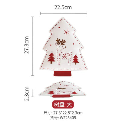 Nordic Stitching Santa Claus Dishes Plates Tableware Set Embossed Sealed Jar Seasoning Jar Western Ceramic Flat Plate Cup