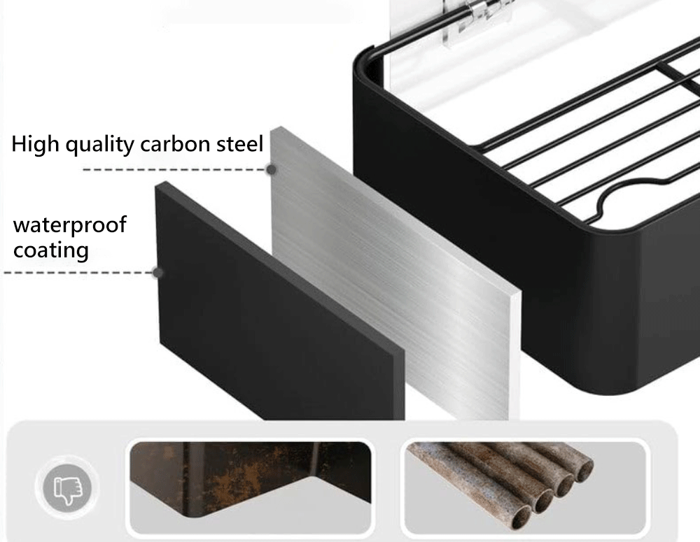 2 Packungen schwarzes Duschregal zur Wandmontage, Badezimmer-Organizer, Regal mit Haken, Küchendekoration, Regale an der Wand