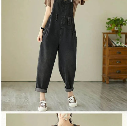 Denim Jumpsuits for Women Pocket Design Korean Style Loose Straight Pants One Piece Outfit Women Overalls for Women Playsuits.