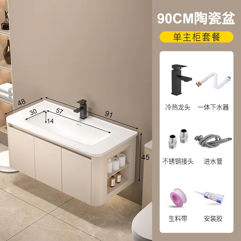 Space Badezimmerschrank aus Aluminium mit Wabenbogen und Seitenschrank, Waschbecken-Kombination, WC-Waschbecken, integrierte Keramik