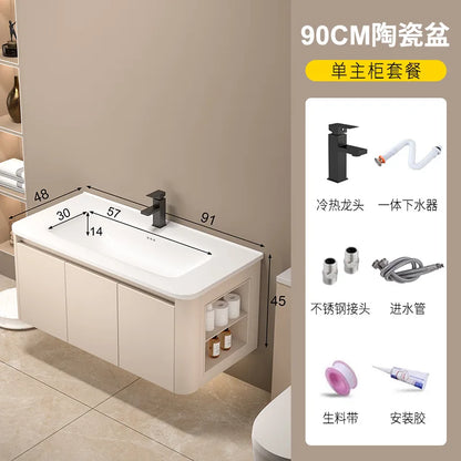 Space Badezimmerschrank aus Aluminium mit Wabenbogen und Seitenschrank, Waschbecken-Kombination, WC-Waschbecken, integrierte Keramik