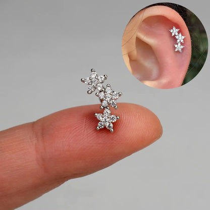 1PC New Curved Cz Cartilage Stud Moon Leaf  Helix Rook Conch Screw Back Earring Stainless Steel Bar Ear Piercing Jewelry