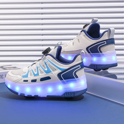 Children Four Wheels Luminous Glowing Sneakers Black Pink Led Light Roller Skate Shoes Kids Led Shoes Boys Girls USB Charging.