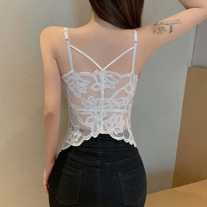 Women Sexy Lingerie Camisoles Beauty Back Sling Bottoming Lace Underwear Solid Anti-lighting Large Size Wrapped Chest.