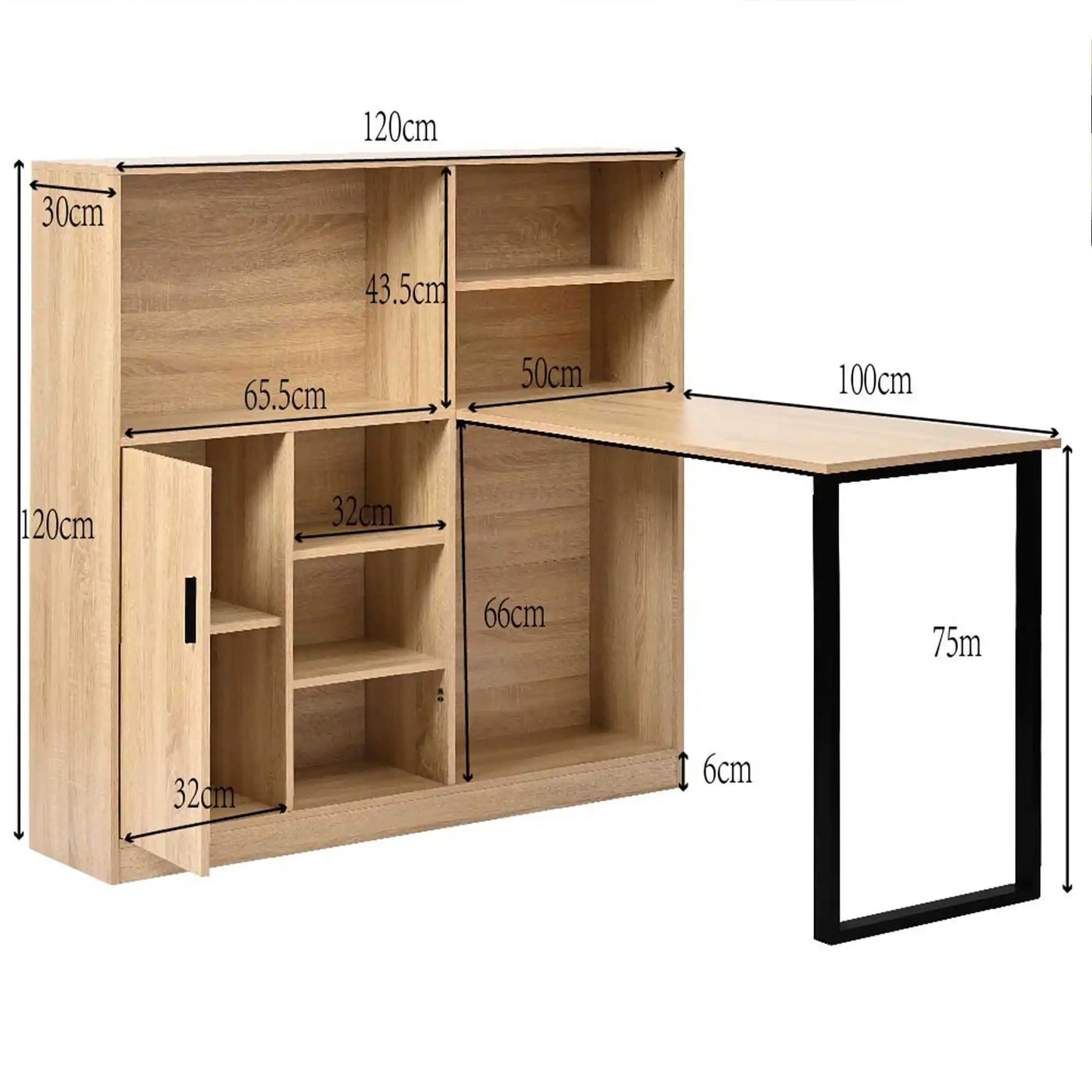 Computertisch Bücherregal-Tisch Schranktisch Arbeitstisch Schrank Schreibtisch Naturfarbe 120 cm (ohne Hocker)