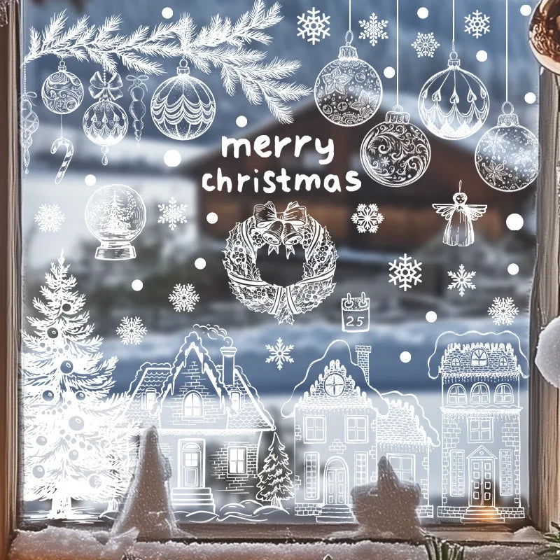 Christmas Wall Stickers Xmas Tree Winter Snowman Snowflake Window Glass Static Electricity Stickers Merry Christmas Decors.