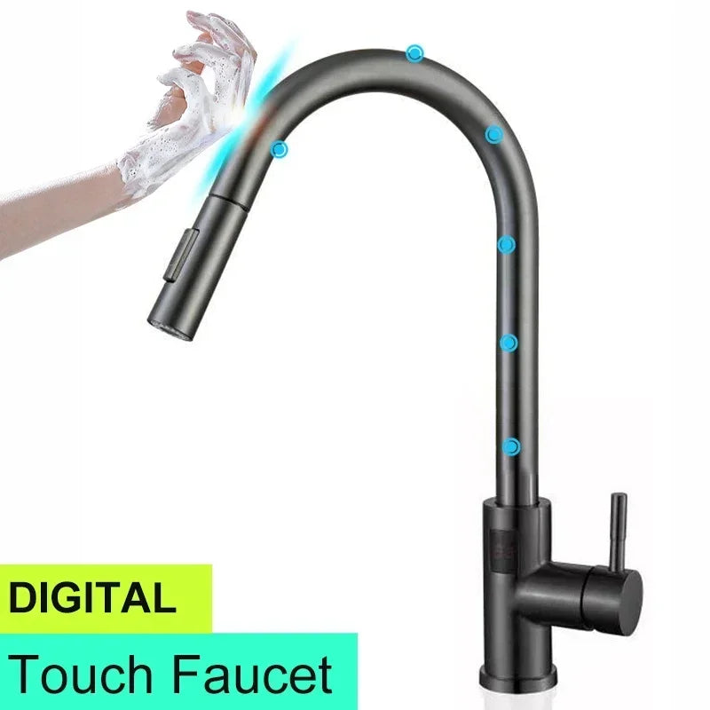 Brushed Gold Digital Kitchen Faucet Shenducs 304 Stainless Steel Hot Cold Kitchen Sink Mixer Tap Sensor Touch on Kitchen Faucet