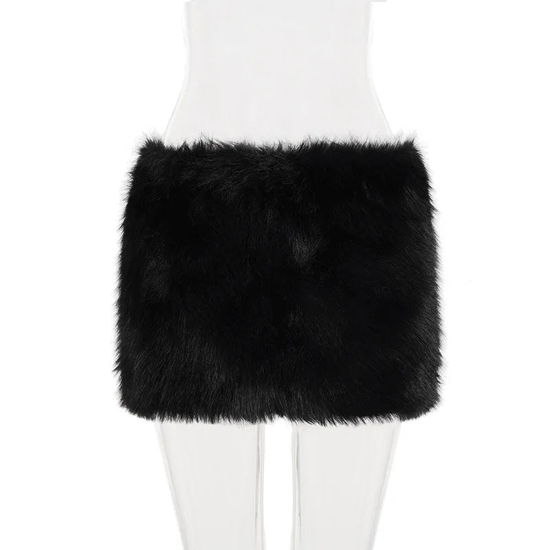 2025 Fall Winter Women Fashion Faux Fur Bodycon Mini Skirts All Matching Basic Casual Streetwear Bottoms Furry Skirt Clubwear.