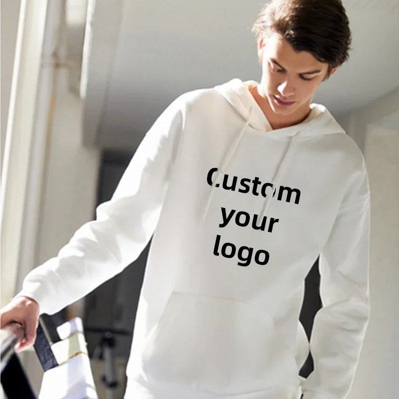Customized hooded shirt for men and women, featuring photos and logos of your design. High end gifts in EU sizes.