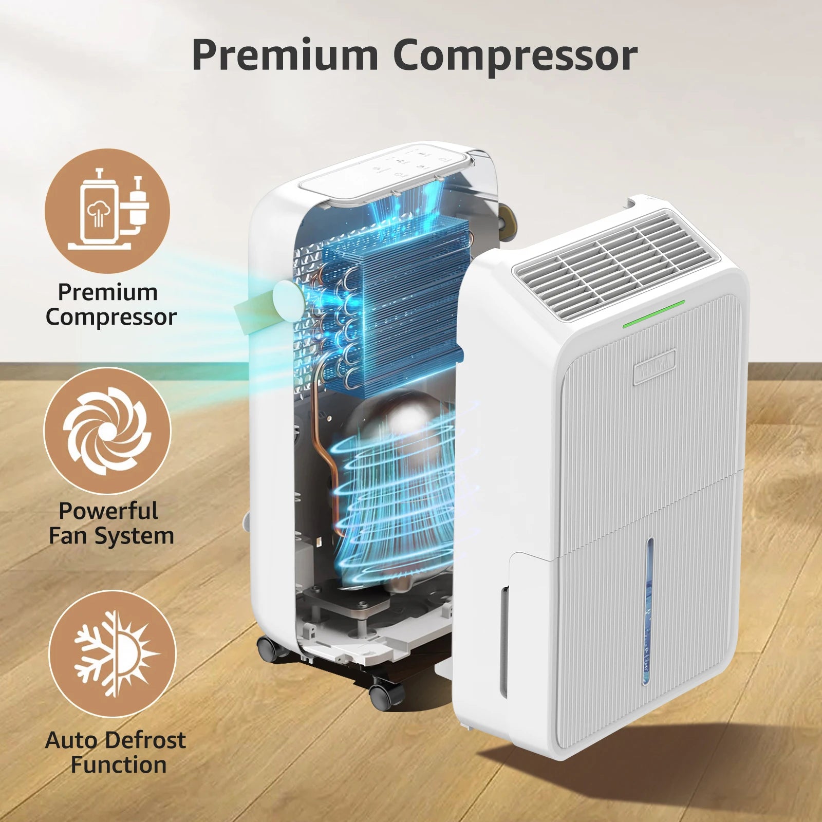 Dehumidifier 16 L/Day, Electric Dehumidifier with Drain Hose 1.2 m, Room Dehumidifier with LED Display.