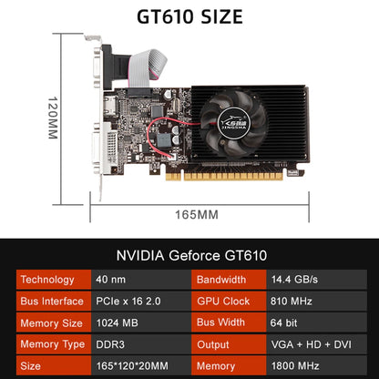 GT610 Video Card 1/2GB PCIE X16 2.0 NVIDIA GeForce GT 610 DDR3 Graphics Card HD VGA DVI Interface for Computer Desktop Game.