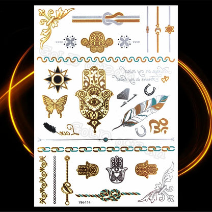 1PC Summer Style Men Women Body Art Gold Metallic Tattoo Sticker HYS-101 Chain Bracelet Fake Jewelry Waterproof Temporary Tattoo