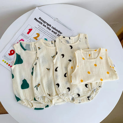 2023 neue Im Sommer Infant Neugeborene Baby Mädchen Jungen Falten Tuch Baumwolle Outfits Kinder Casual Overalls Kleinkind Bodys