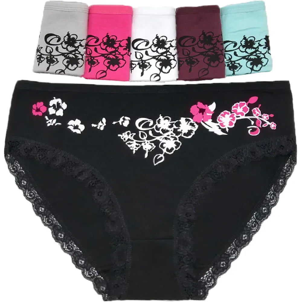 Women's cotton briefs sexy mid-rise solid lace waist patchwork panties Ladies briefs plus size women briefs underwear 3 Pcs/lot.