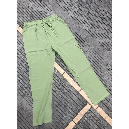 Classic Men Pants Thin Linen Trousers Special Price Fashion Straight Pant Drawstring Elasti Waist Casual Pants.