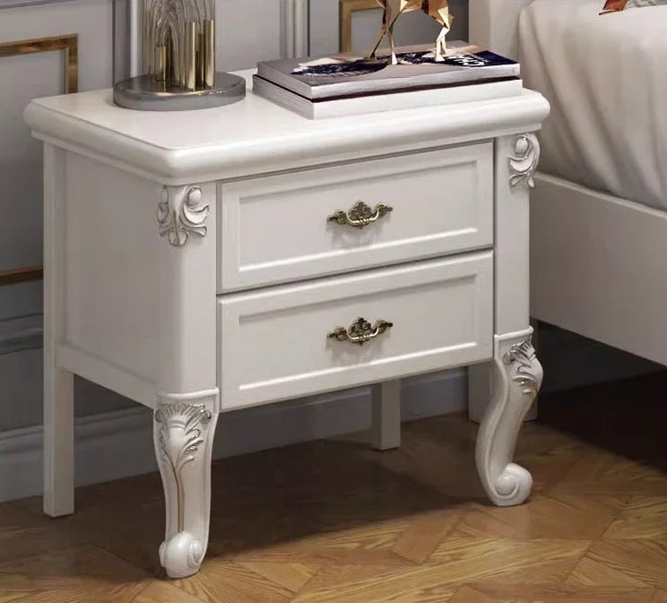 Europäisches Luxus-Doppelbett, modernes weißes King-Size-Doppelbett mit ästhetischem Rahmen, hochwertiges, schlafendes, beleuchtetes Deux-Tischmöbel für Schlafzimmer