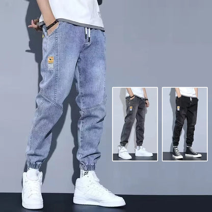 Men Jeans Elastic Tie Up Harem Denim Pants Male Bound Feet Designer Cargo Joggers Denim Trousers Daily Narrow Leg Casual Jeans.