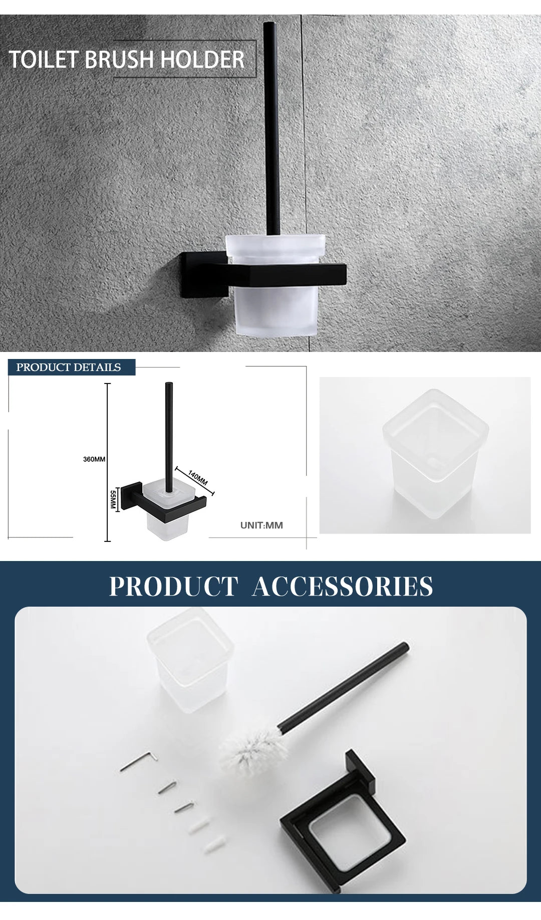 Schwarz Bad zubehör Edelstahl Set Wandre gal Handtuch halter Handtuch halter Taschentuch halter Kleider haken Toiletten bürste Anhänger