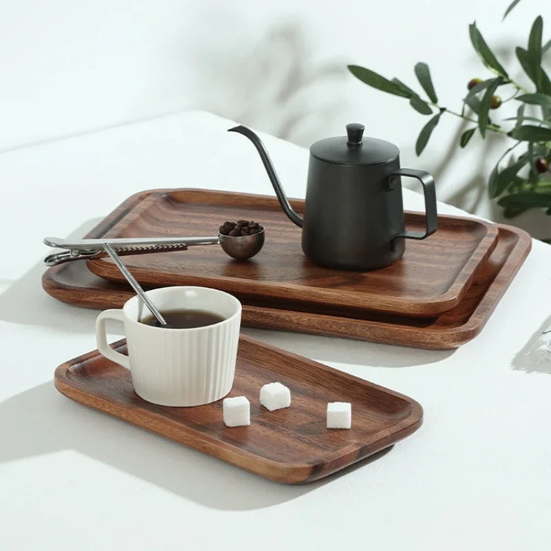 Wooden Tray Rectangular Solid Wooden Serving Tray Coffee Dessert Tea Storage Tray Kitchen Accessories.