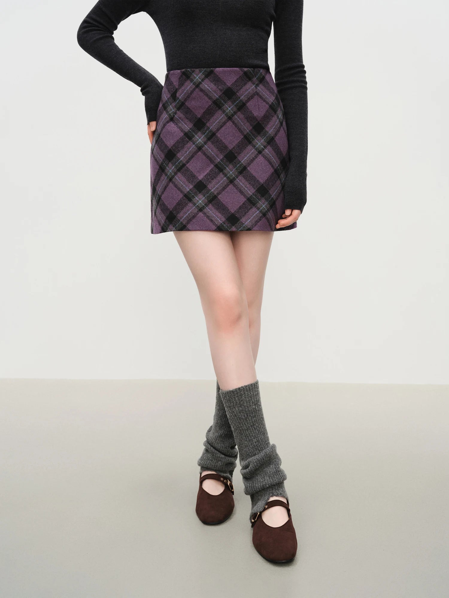 FSLE Autumn Party Skirt High Waist Retro Plaid Knit WoolShort Skirt For Women 2025 Fall Winter New Arrival Y2K Mini A-line Skirt.