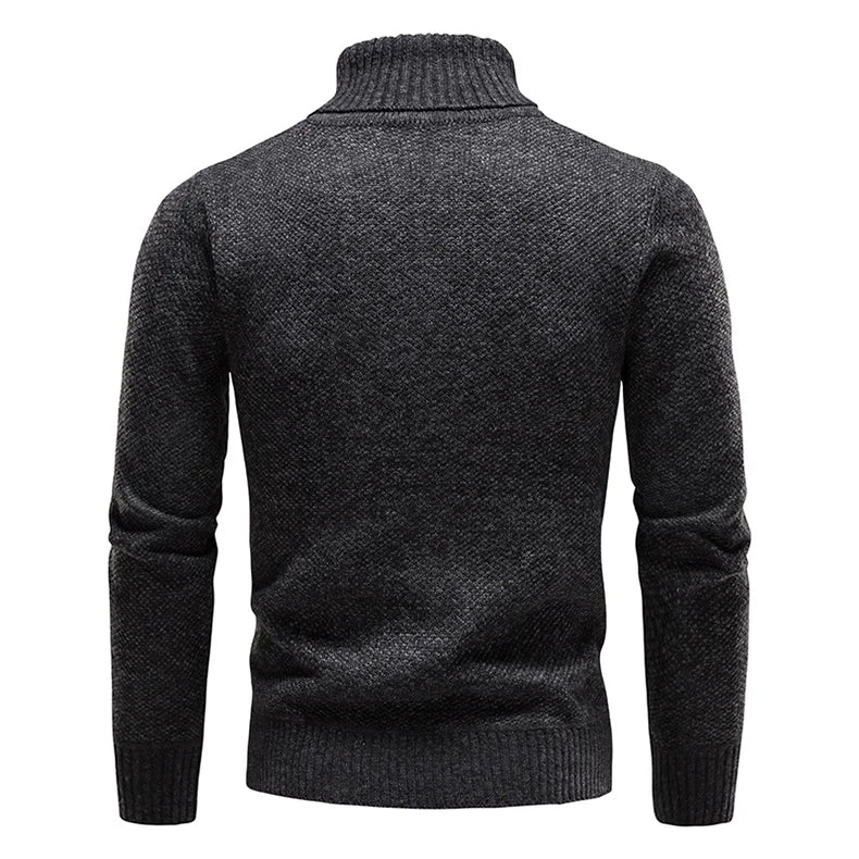Autumn Winter Fleece Sweater Men Thicker Turtleneck Warm Pullover Slim Fit Man Clothes Luxury Brand Black Brown Jumpers Elastic.