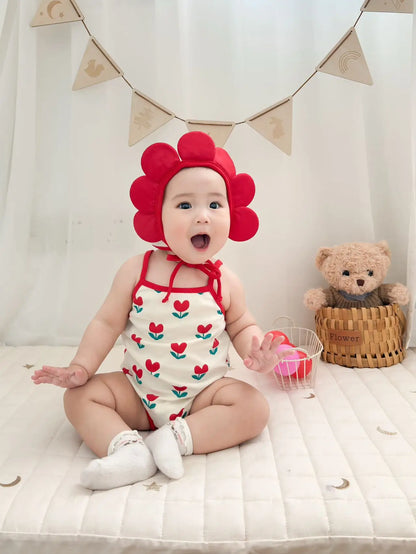 Baby Ein Stück Kleidung 2025, Sommer Koreanische Baby Body Ins Blume Voll Gedruckt Baby Sling Klettern Kleidung Mit Hut