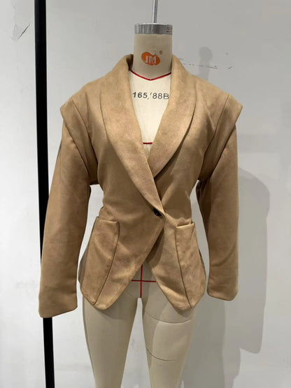 Phantasy Einreihige Schnalle Lässige Wildlederjacke Street Fashion Taille mit Knöpfen Mantel Lässiger Stil Vintage Kleidung 2025