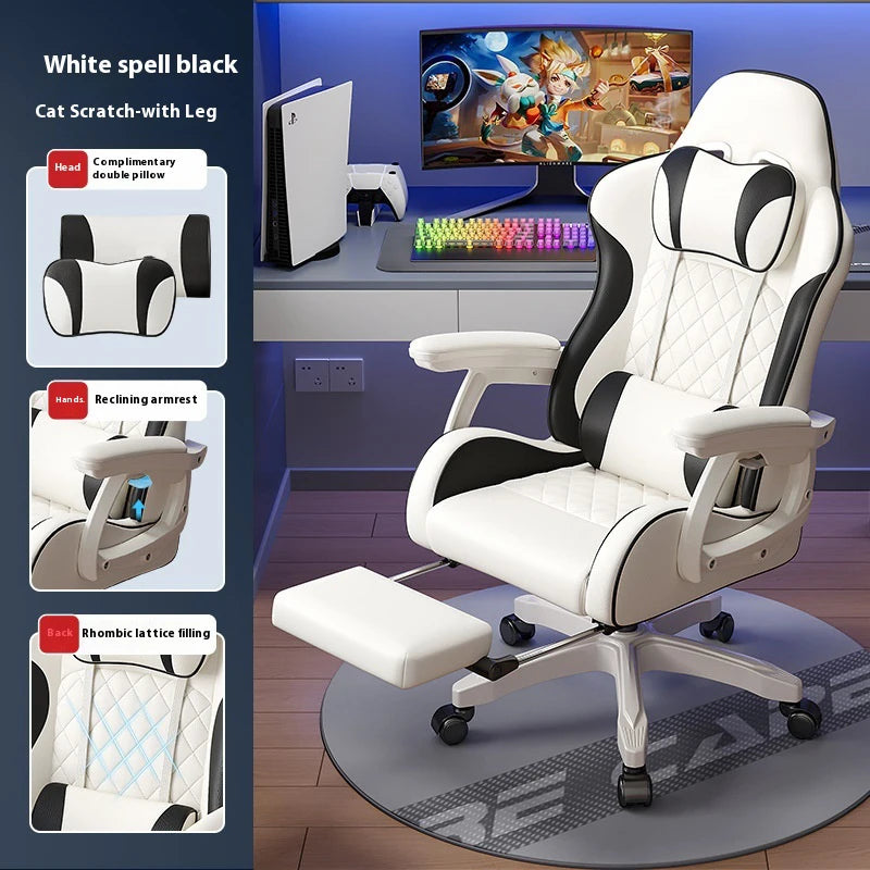 Gaming-Stuhl im Racing-Stil, drehbarer Bürostuhl, 8 cm dickes Latexkissen, verstellbarer Computersitz aus 135 Grad PU-Leder