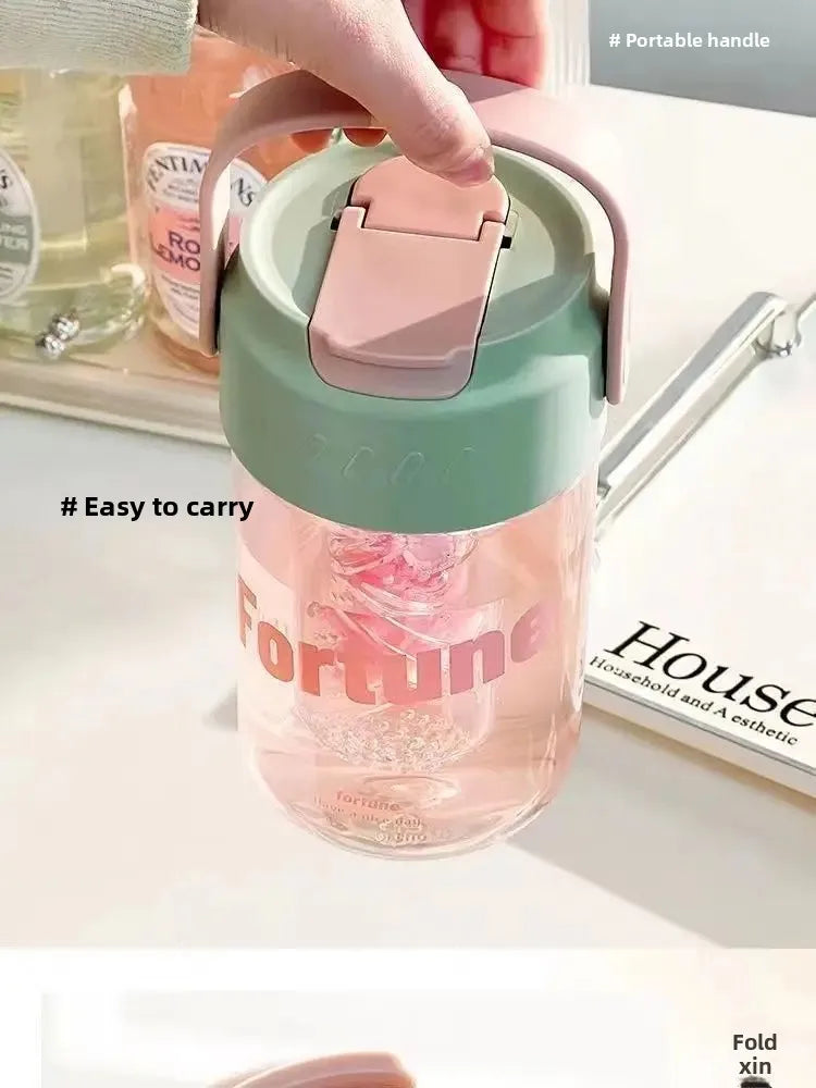 High Aesthetic Large Capacity Portable Sports Straw Cup for Girls Summer New Tea Separator Student Cup Water Bottle Gift.