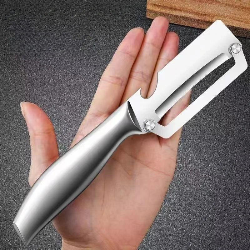 Stainless Steel Cane Peeler All-steel Kitchen Peeler Fruit Rack Peeler Wine Opener 2-in-1 Kitchen Gadgets Garlic Press.