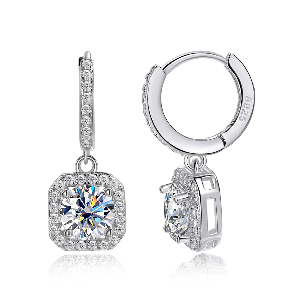 KNOBSPIN D Color Moissanite Earring 925 Sterling Sliver Plated with White Gold Earring for Women Wedding Engagement Fine Jewelry.