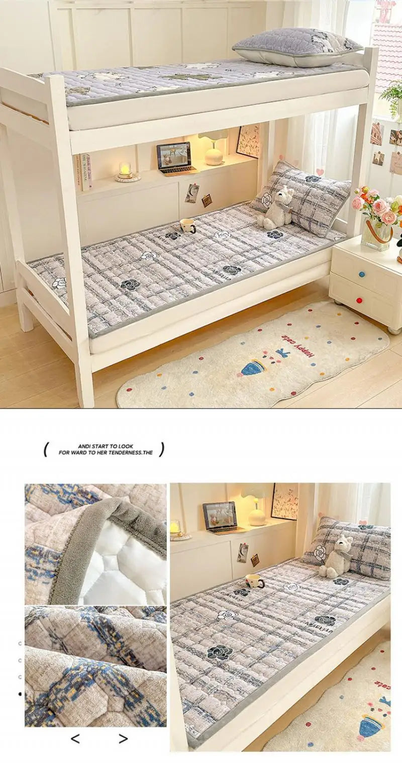 Cartoon Printed Warm Bed Mattress Super Soft Cozy Milk Velvet Single Bedding Protector Thick Tatami Mats for Autumn and Winter.