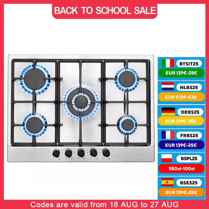 Topstrong 5 Burner Stainless Built-in Natural Gas Propane NG/LPG Gas Hob YYEUGCT-S05.