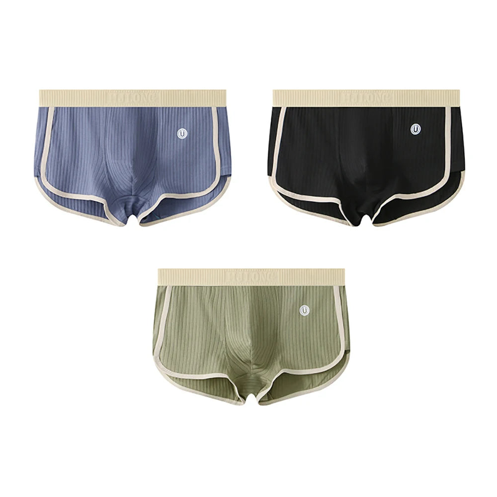 3 Teile/paket 100% Baumwolle Solide Gestreiften männer Boxer Sexy Atmungsaktive Mesh U Gabelung Unterwäsche Hohe Elastische Erweitern Bund Unterhose